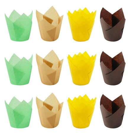 

200Pcs Tulip Shape Cake Packing Cups Paper Dessert Cake Liners (Assorted Color)