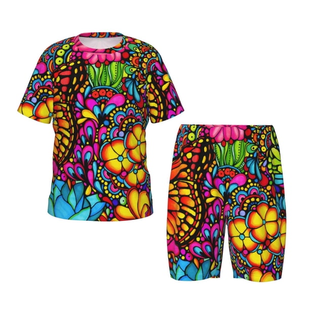 Balery Butterfly Garden Conjunto de Pijama Infantil de Manga Corta con Estampado – Ropa de Dormir de Algodón Suave-3X-Large