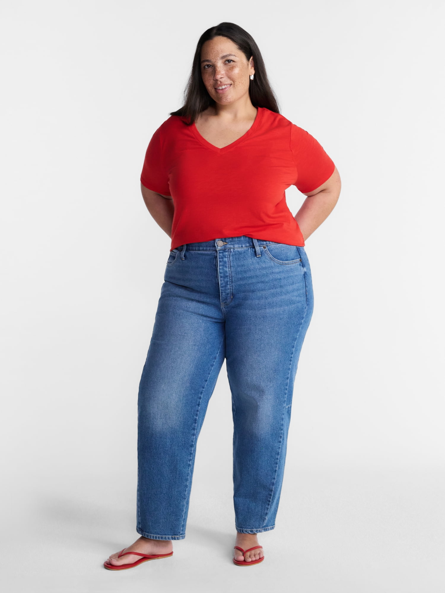 Terra & Sky Women’s Plus V Neck Tee with Short Sleeves, Sizes 0X-5X