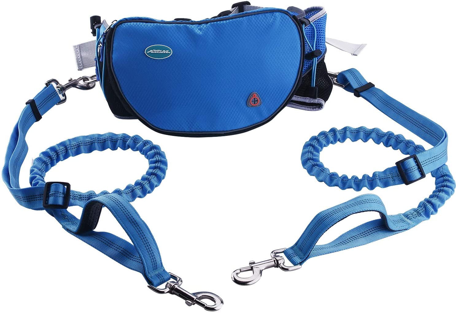 Reflective Adjustable Dog Walking Belt with Bungee Leads & Multifuntional Waist Pouch for Small Medium Large Dogs Durable for Jogging Hiking Walking ThinkPet Hands Free Dog Lead for Running 2 Dogs 
