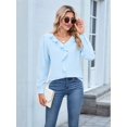 thumbnail image 5 of Womens Dressy Casual Blouse Business Long Sleeve Tops Ruffle V Neck Work Shirt 2025  Blue M, 5 of 8