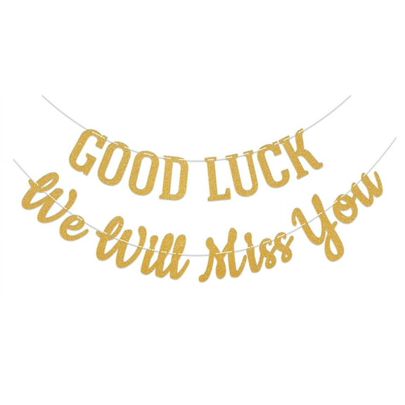 Good Luck We Will Miss You Banner - Retirement Party Decorations, Graduation Going Away Party Decor, Farewell Party Decorations, Office Work Party Supply Gold Glitter