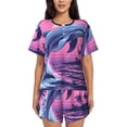thumbnail image 1 of Balery Hawaiian Beach Dolphin Conjunto de Pijama para Mujer con Estampado, Dos Piezas de Manga Corta y Shorts, Ropa de Dormir Suave con Cuello Redondo y Bolsillos-Medium, 1 of 6