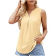 thumbnail image 2 of BRGZLK Women's Summer Tank Tops Fashion Solid V-Neck Vest Loose Fit Casual Hollow Pleated Sleeveless Top Yellow L, 2 of 6