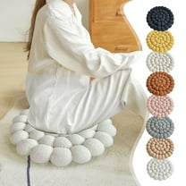 Round Cotton and Linen Seat Cushion,Fashion Solid Color Mochi Shape Cushion,Soft and Comfortable Office Chair Cushion,Computer Chair Dining Chair Cushion,Tatami Cushion 16x16 Inches White