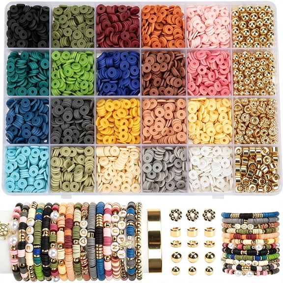 DESIGNICE 2590Pcs Earth Tone Clay Beads for Bracelets Making | 20 Color Polymer Heishi Bead for Jewelry Making Supplies Charm,Friendship Bracelet Making Kit for Girl Women Adults