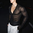 thumbnail image 6 of Fwqbns Men's Long Sleeve Solid Color Button Down Shirt Semi-sheer Round Neck Fashion Top for Casual Parties Nightclubs Black, 6 of 7