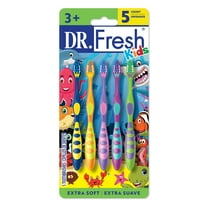 Dr. Fresh Brand Kids Toothbrushes, Ergonomic Non-Slip Handle, Extra Soft Bristles, Tongue Cleaner, 5 Count