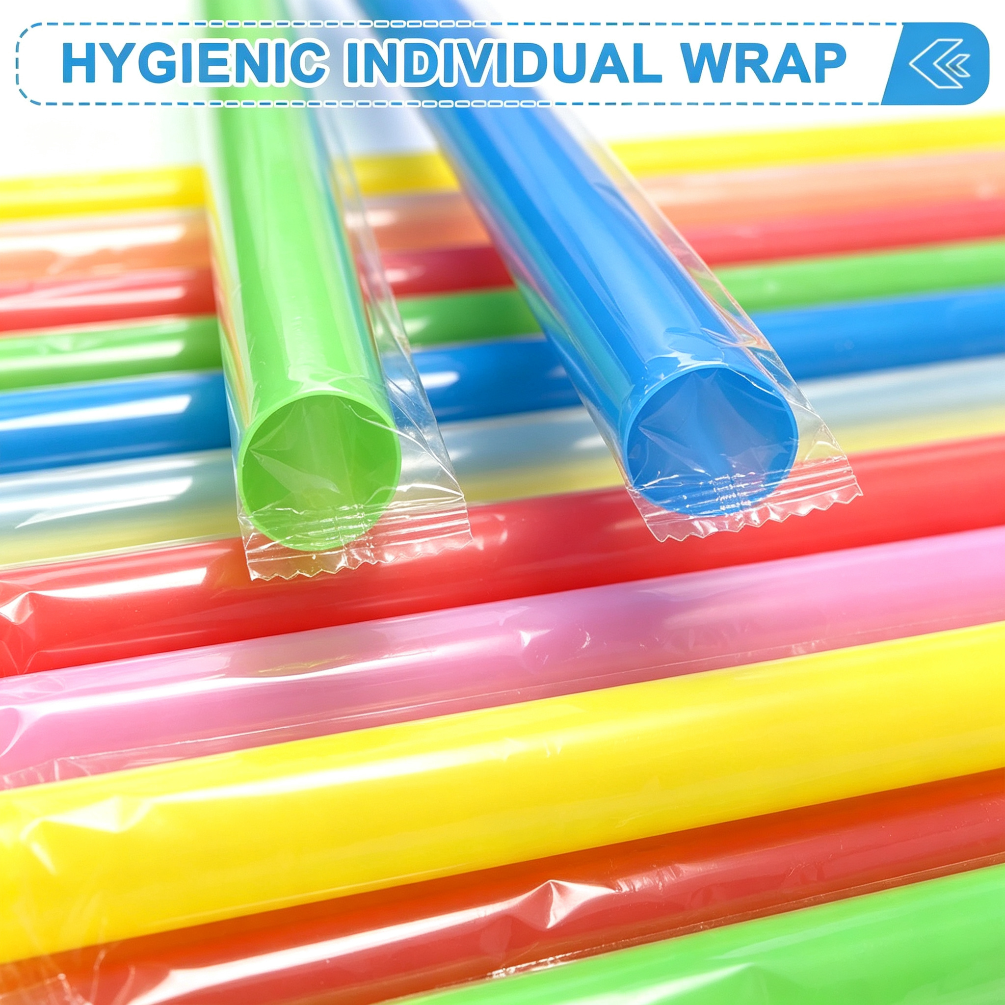 GARITIN Jumbo Smoothie Straws 100 Pack, 9.8 Inch Wide Disposable Plastic Big Drinking Straws, Individually Wrapped Multicolor Large Straws for Shakes, Boba, Milkshakes