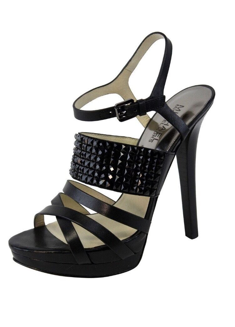 Michael Kors Arabella Black Studded Leather Sandals Open Toe Platform  M  New 