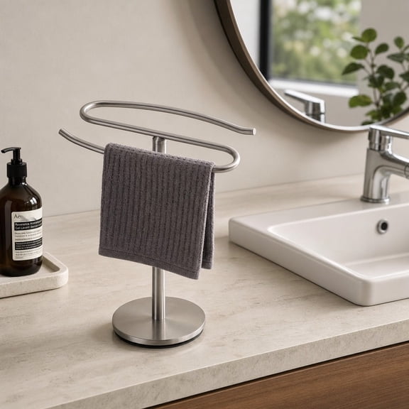 Towel Holder Stand, Freestanding Hand Towel Holder, Bathroom Hand Towel Holder, Dish Cloth Holder, S-Shape Double Bar Stainless Steel Countertop Towel Rack for Bathroom, Kitchen & Vanity