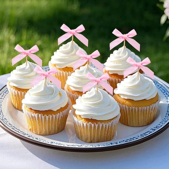 24pcs Pink Bow Cupcake Toppers, Pink Bow Cake Topper Birthday Decorations, Mini Bowknot Cupcake Picks for Coquette Theme Party Decoration Bachelorette Bridal Wedding Baby Shower Party Decor