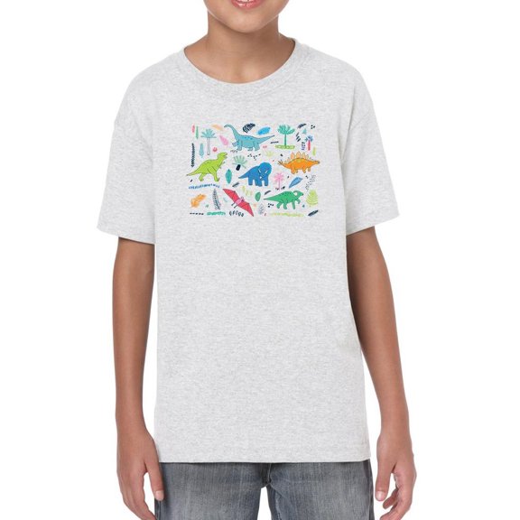 Storybook Dinos Pattern T-Shirt Juniors -Image by Shutterstock, Medium