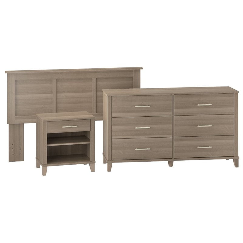 Somerset Headboard With Nightstand And Dresser Set In Ash Gray