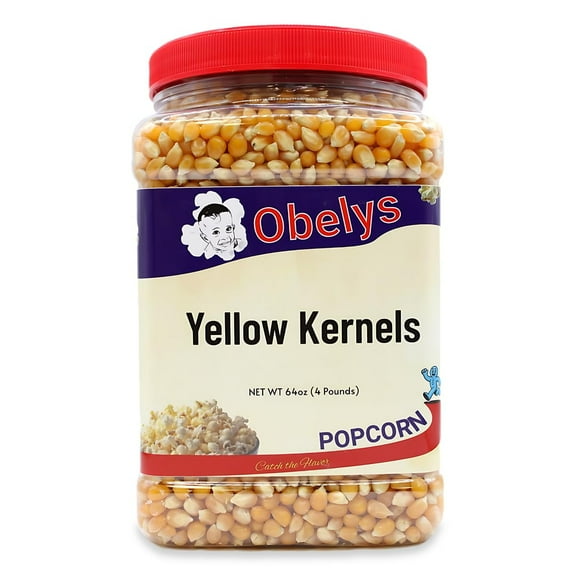 Obelys Original Yellow Popcorn Kernels - Perfect for Kettle Corn, Home & Commercial Popping Machines | 4 lb (64 oz) Jar