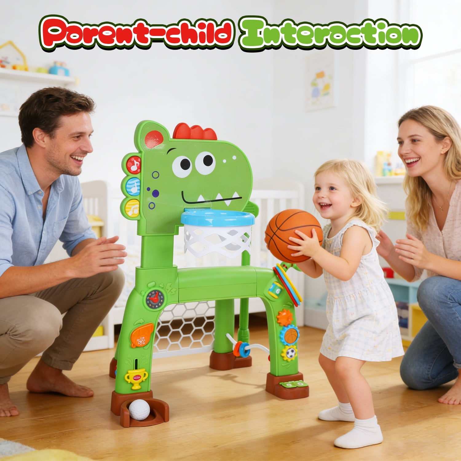 JoyStone Toddler Basketball Hoop, 4-in-1 Adjustable Basketball Goal with Music and Ring Toss, Kids Activity Center Gifts for Boys and Girls Ages 1-3