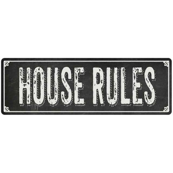 HOUSE RULES Shabby Chic Black Chalkboard Metal Sign 8x24 Decor 108240050013