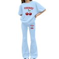 thumbnail image 2 of CPNG Girls Cherry Print Outfits Round Neck Short Sleeved T Shirts and Matching Flare Pants 2 Pieces Casual Cute Sweatsuits Set, 2 of 5