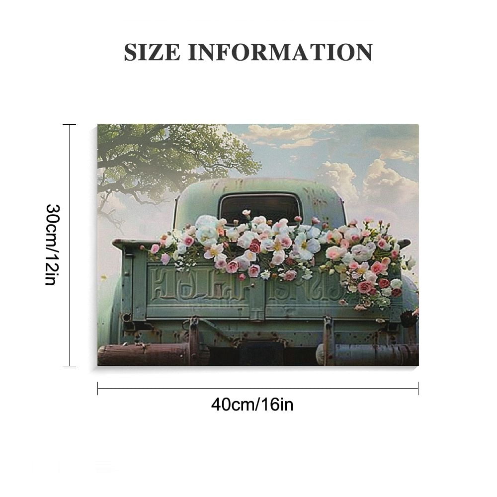 Creowell Sage Green Truck and Flowers Poster - Vintage Farmhouse