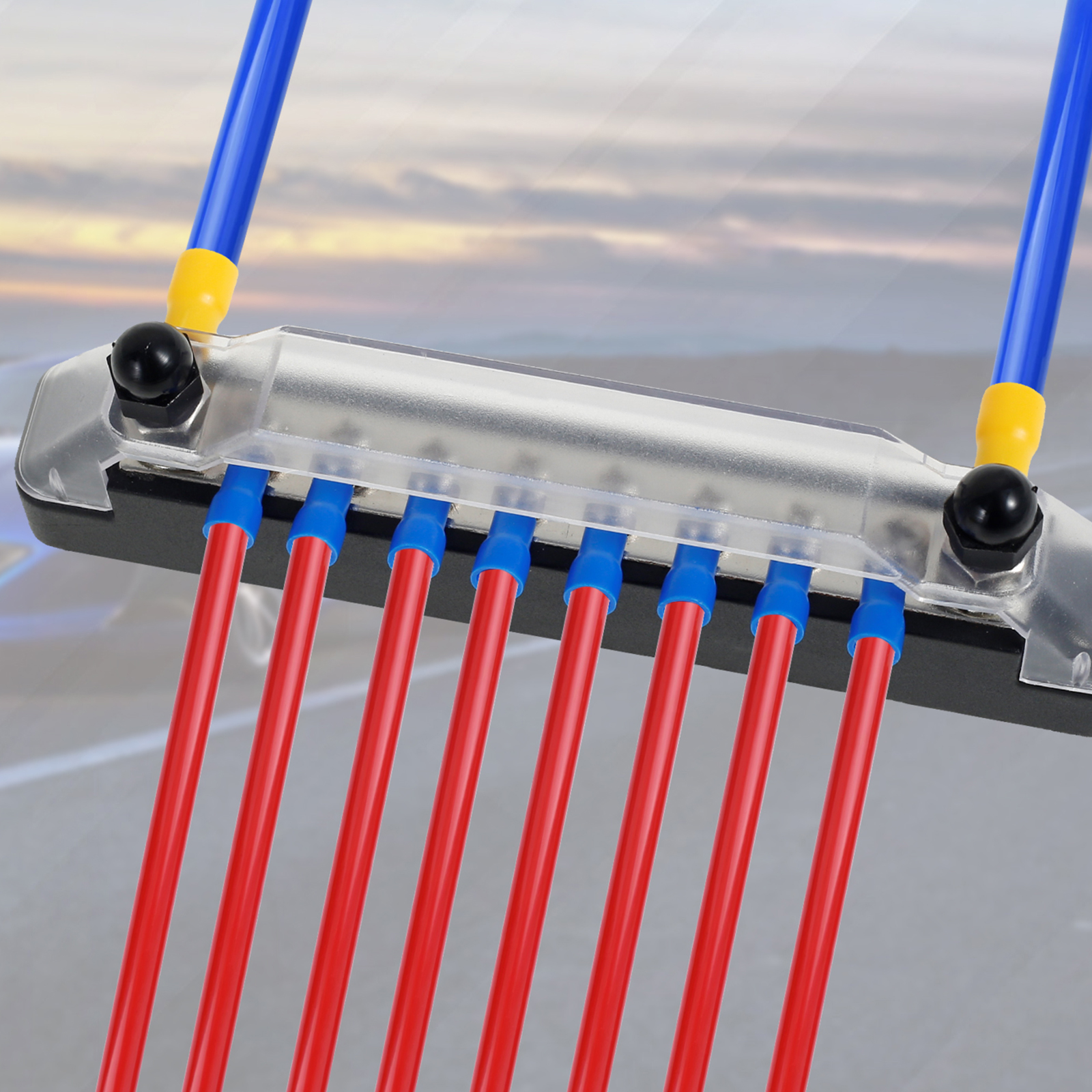 2Set Bus Bar Stainless Steel Terminal 1/4" 10 Circuit Power Distribution Block 12V Battery Bus Bar for Automobile Boat