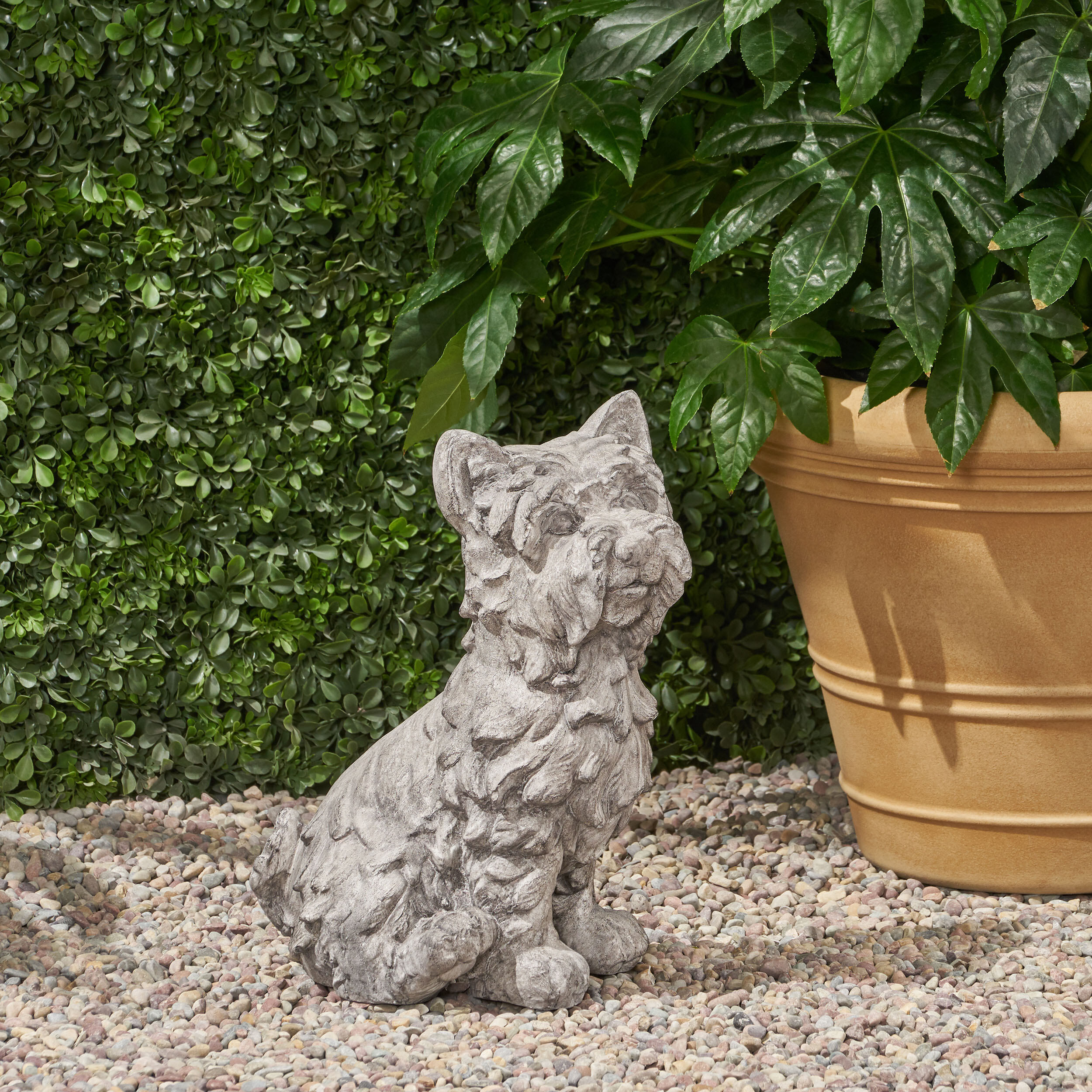 Garden Accessories CRICKET DOG CAST SONE GARDEN STATUE, Outdoor Terrier Dog Garden Statue, Antique Gray Finish, No Assembly Required,Garden Decorative Accessories
