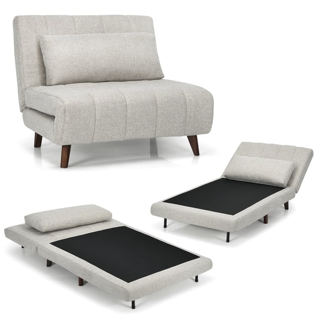 Costway Canapé-Lit Convertible 3 Positions Chaise Pliante avec Oreiller Beige
