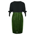 thumbnail image 5 of Odeerbi Dresses for Women 2025 Casual Dresses Solid Splicing V-Neck 3/4 Sleeve Bandage Sequins A-line Dress Green, 5 of 8