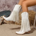 thumbnail image 2 of Fringe Cowboy Boots for Women Vintage Leather Chunky Heel Pull on Tassel Knee High Cowgirl Booties, 2 of 6