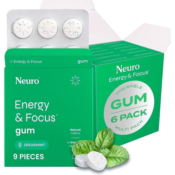 Neuro Energy & Focus Spearmint Gum 6 - 9 Pieces Packs