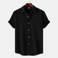 thumbnail image 3 of Bcfgryg Male Solid Color Shirt Solid Color Short Sleeve Lapel Button Down Shirt Men's Linen Shirts Summer, 3 of 4