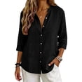 thumbnail image 3 of QASIEATN Women's Casual V Neck Button 3/4 Sleeve Linen Blouse Loose Fit Solid Color Tops for Summer Fall Fashion Outfits for Women, 3 of 7