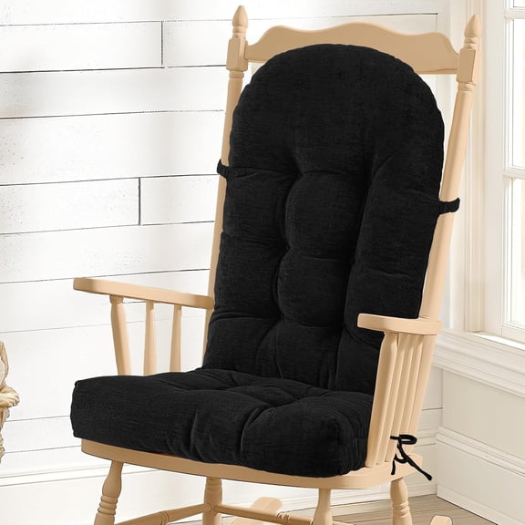 Rocking Chair Cushion - Chenille Fabric, High-Density Sponge, Durable Comfort Non-Slip Bottom Tufted Seat Pads with Ties, Chenille︱