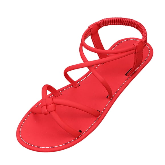 Xfvqtps Women Wrap Strap Roman Sandals Flat Sandals Elastic Strap Summer Comfortable Casual Beach Sandals for Travel Outdoor