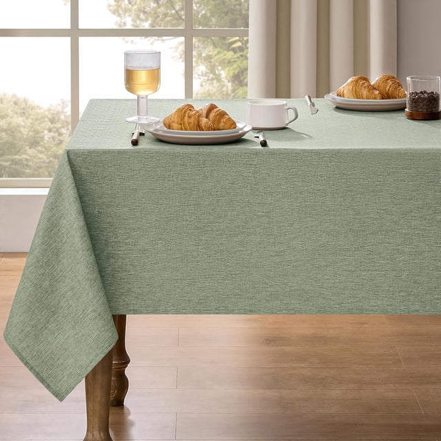 Decorelia Waterproof Linen Table Cloth for 8ft Rectangle Table, Easy to Clean Wrinkle-Free Outdoor Tablecloth for Wedding, Party, and Camping(Oblong, 60 x 120 Inch (10-12 Seats), Sage Green)
