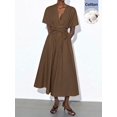 thumbnail image 2 of Brown-2 V-Neck Wrap Maxi Dress With Tie Waist And Kimono Sleeves, 2 of 9