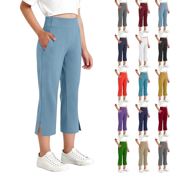 Lovzfmll Girl's Cropped Yoga Pants, Solid Color Split Hem 7/8 Length with Pockets, Casual Pants for Little Girls 10-11 Years