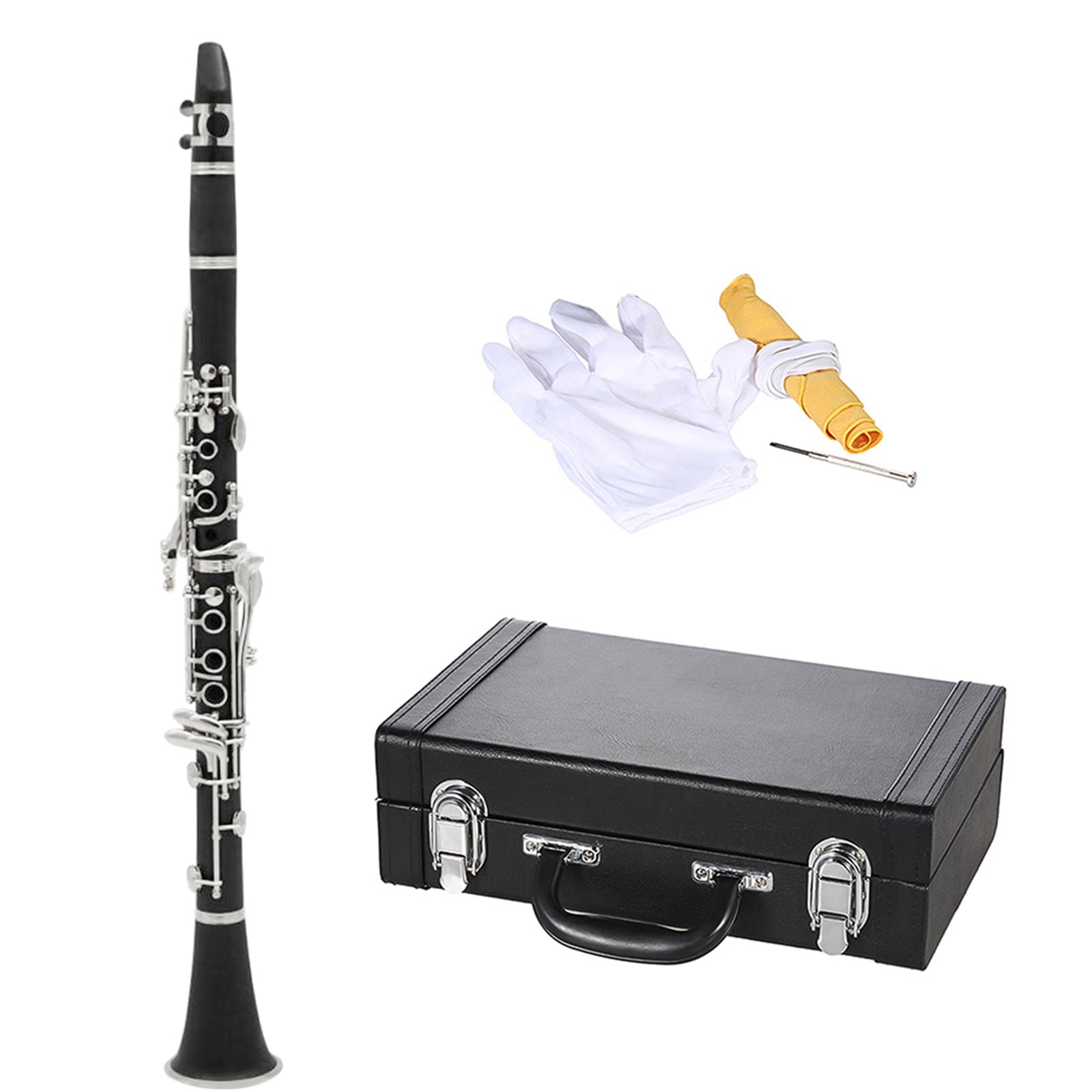 Elowen Bb Clarinet Bb ABS Clarinet Bb Cupronickel Plated 17 Key with Cleaning Cloth Gloves Screwdriver Woodwind Instrument for Beginner Student
