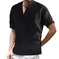 thumbnail image 2 of Yoodem Mens Shirts Men's T-shirts Men's Casual Solid Color Top Shirt Stand Collar Blouse Roll Up Sleeve Long Sleeve Fashion Top T Shirt Shirts for Men Black 4XL, 2 of 7