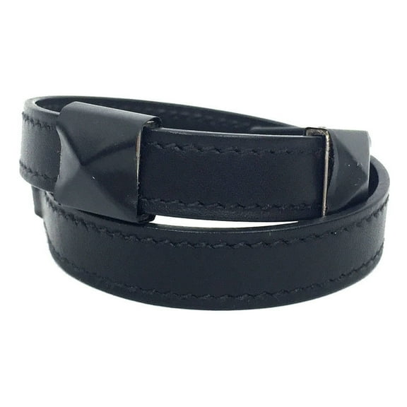 Pre-Owned Hermes HERMES Medor 2-row bracelet, size S, black, leather L engraved (Good)