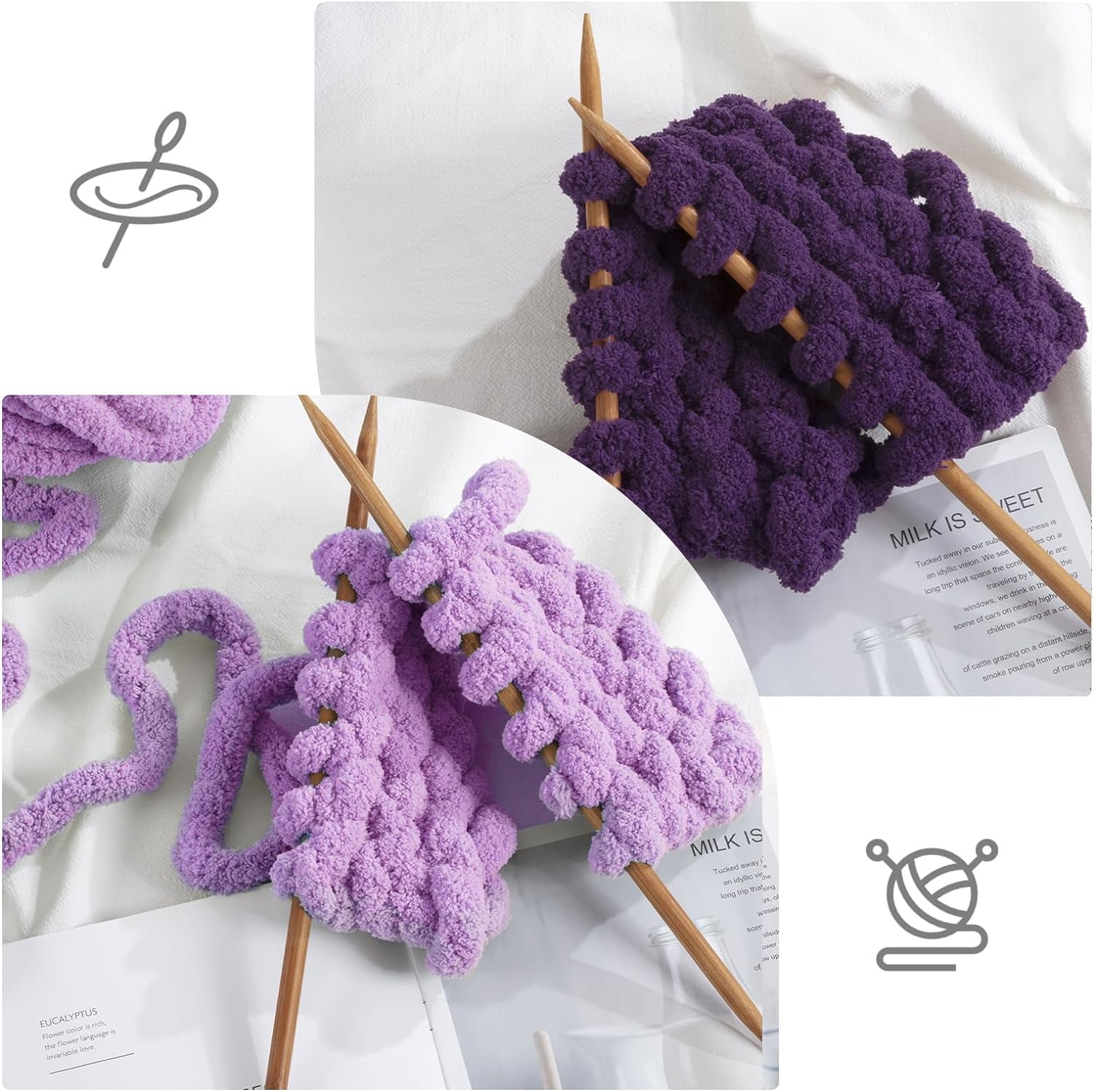 8Pcs Assorted Chunky Yarn for Crocheting,Super Bulky Large Soft Fluffy Yarn,Plush Fuzzy Yarn,Thick Chenille Yarn for Hand Knitting/Arm Knitting(27yds,8 oz Each Skein)
