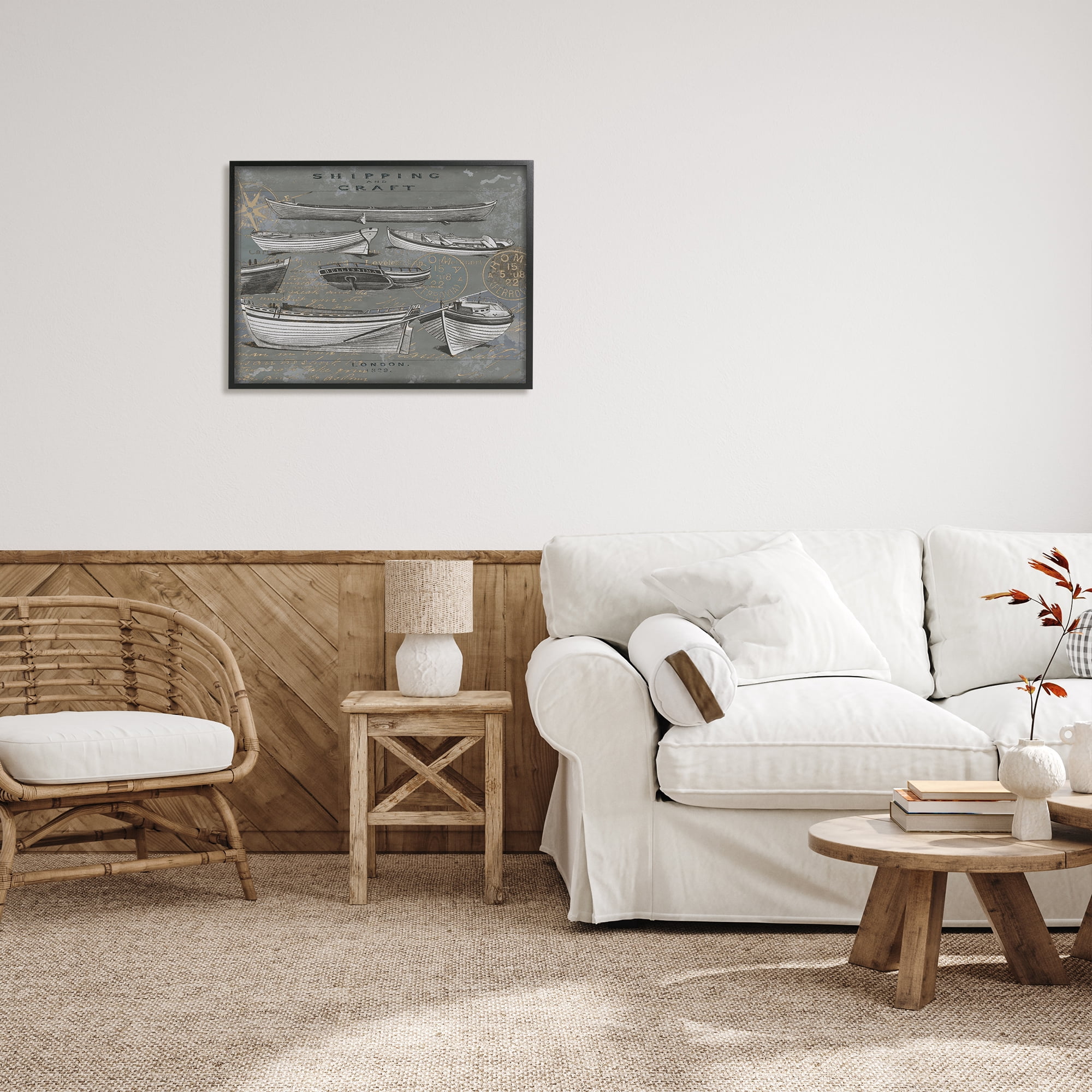 Stupell Shipping & Craft Various Boats Diagram Transportation Painting Black Framed Art Print Wall Art