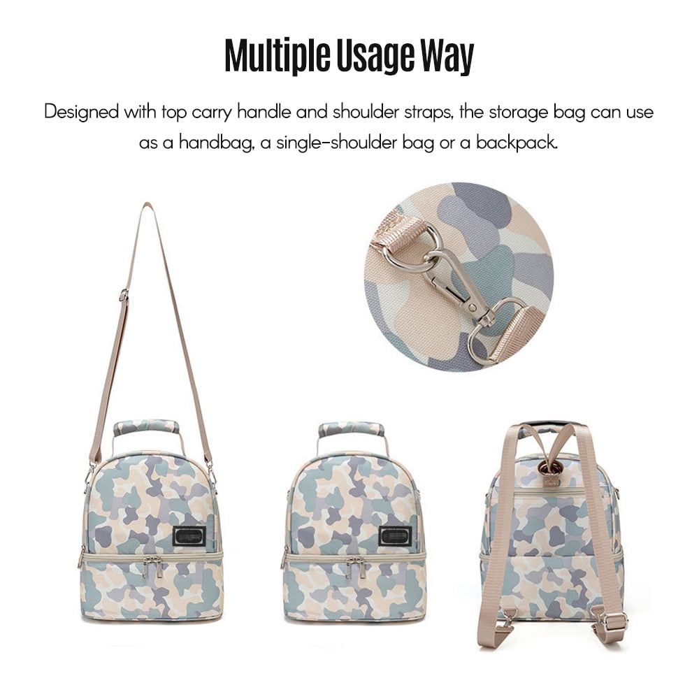 Double-Layer Breast Milk Cooler Bag Breast Pump Bag Fresh-Keeping Baby Bottle Storage Backpack Waterproof with Shoulder Straps Top Carry Handle for Breastfeeding Working Moms