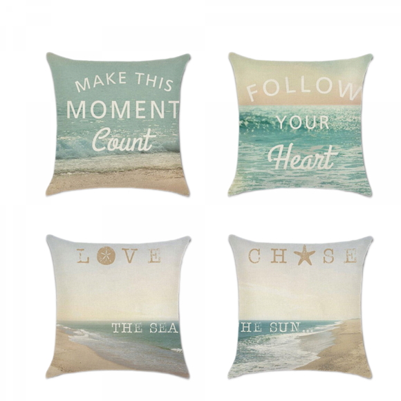 Pillow Covers 18x18 inches Set of 4 Beach Ocean Throw Pillow Covers Pillow Cases for Bed Chair Couch Bedroom Living Room Home Decor (Beach Ocean)
