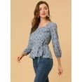 thumbnail image 4 of Unique Bargains Blouse à Manches Longues à Encolure Carrée à Fleurs pour Femmes, 4 of 6