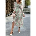 thumbnail image 4 of Shirred Surplice Neck Floral Dress for Women Mid-Calf Length Green X-Large, 4 of 5