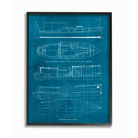 The Stupell Home Decor Collection Informational Boat Blueprint Framed Giclee Texturized Art, 11 x 1.5 x 14