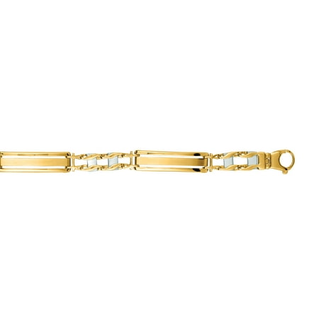 14K Yellow-White Gold Shiny Two Tone Men's Fancy Bracelet with Lobster Clasp