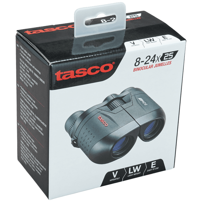 Tasco® Essentials Zoom 8-24x25mm Porro Prism Binoculars, Black