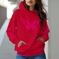 thumbnail image 2 of Wang6 Graphic Hoodies for Womens Causal Loose Fit Butterfly Printed Pullover Sweatshirts Trendy White Fall Long Sleeve V Neck Tops with Pockets Red L, 2 of 5