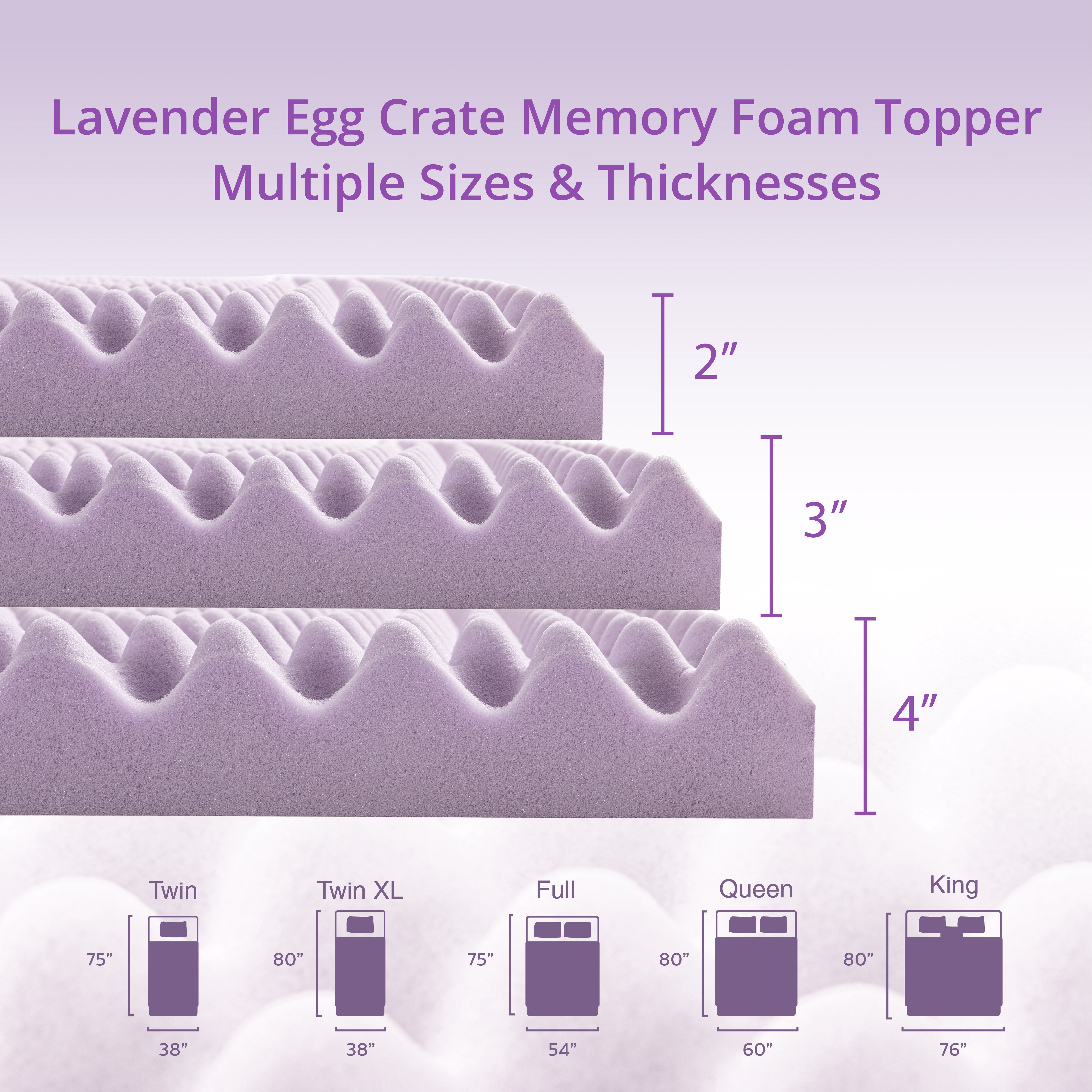 EGOHOME 3 inch Queen Memory Foam Mattress Topper,Egg Crate Foam Pad with Lavender Gel